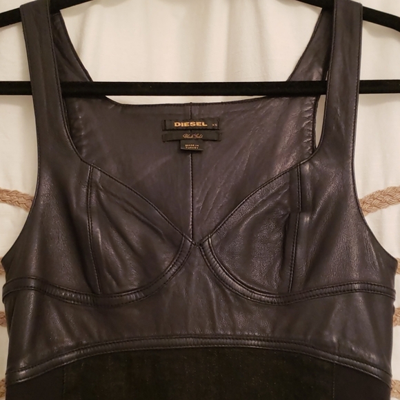 DIESEL leather and denim mini dress - Picture 2 of 3